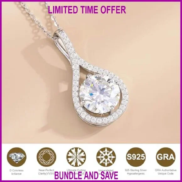Sterling Silver Moissanite Pendant Necklace 0.5-6.0CT Anniversary Gift